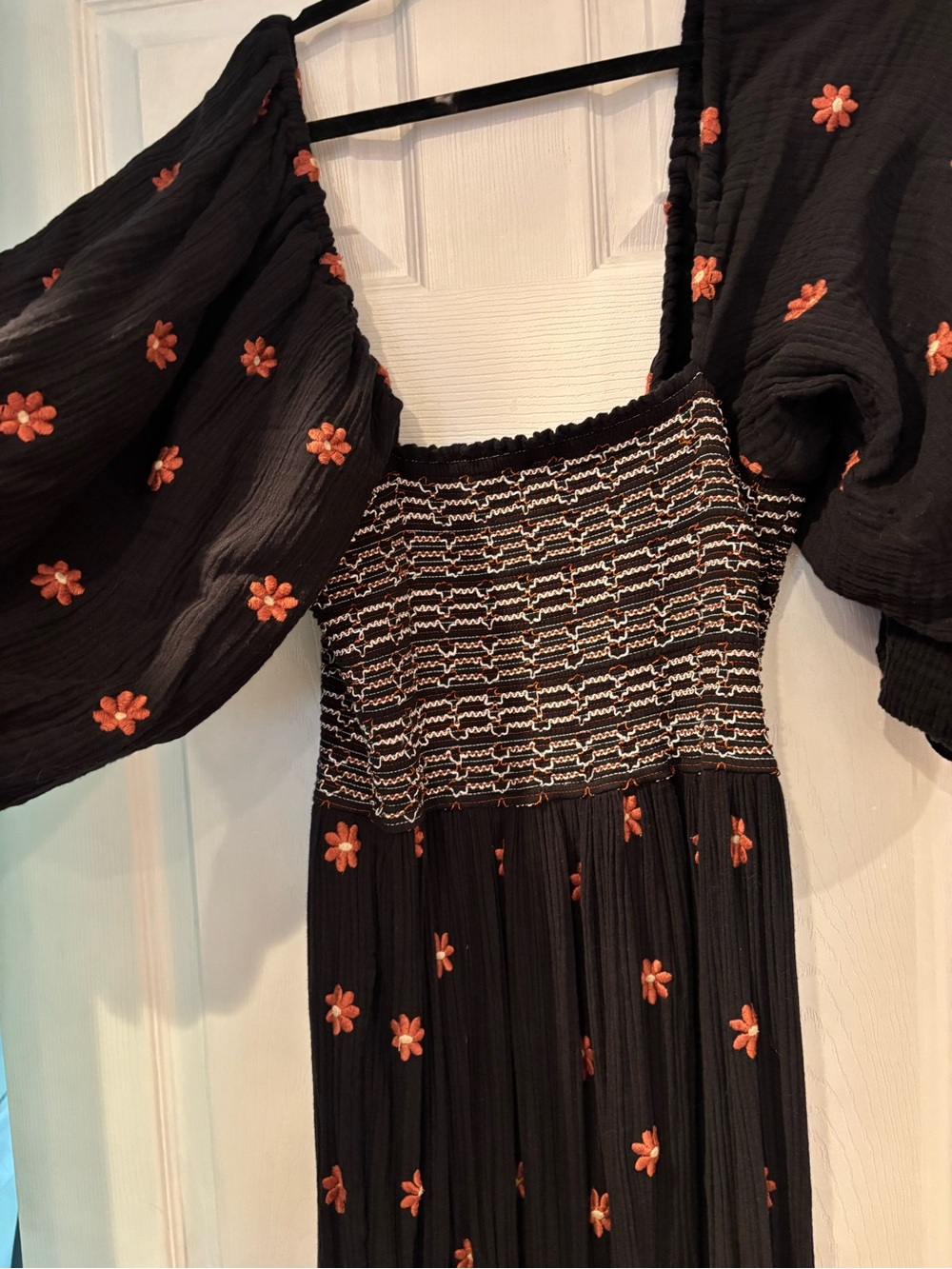 FREE PEOPLE dahlia Black Maxi floral Dress with Rust Floral Print LARGE - Picture 4 of 5